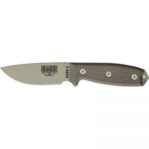 ESEE 3P-DT Fixed Blade Knife with Desert Tan Coated Blade and Foliage Green Molded Plastic Sheath and Clip Plate
